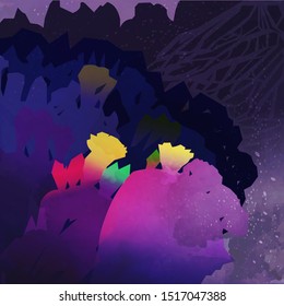 vector landscape painting /cactus field in purple and yellow 