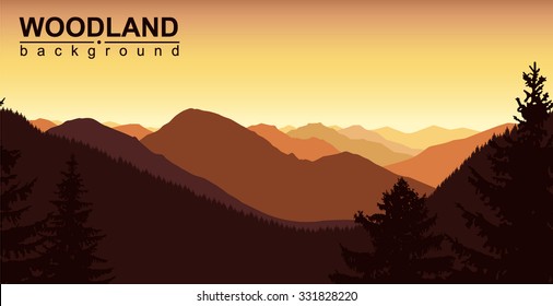 Vector landscape. Panorama of autumn mountains. Golden shades.  Seamless rocks.