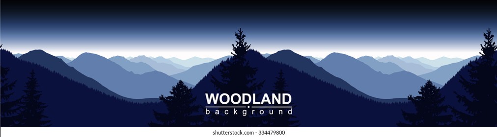 Vector landscape. Panorama of autumn mountains. Night sky.Seamless rocks.