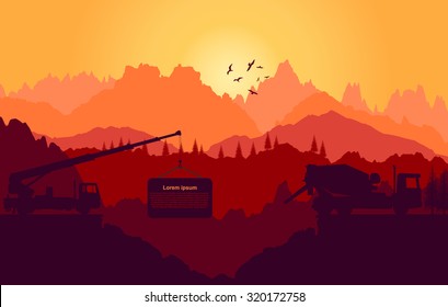 Vector landscape. Panorama of mountains. 