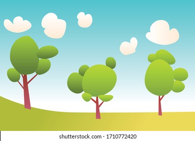 Vector landscape with a picture of a meadow with single trees.