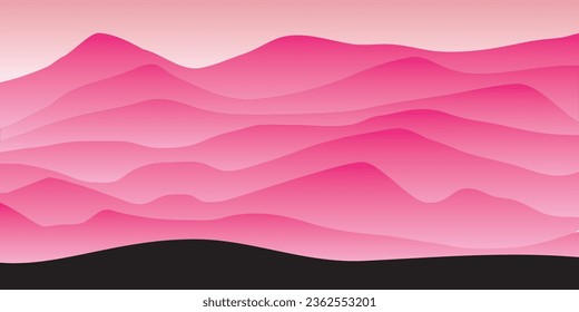 Vector Landscape of pink mountain silhouettes illustration