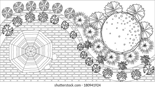 vector Landscape Plan with treetop symbols  