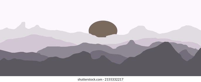 Vector landscape with purple  silhouettes of mountains
