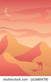 vector landscape red and orange desert with a camel
