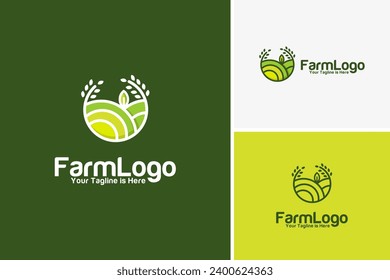 Vector landscape rice field soil farm plant for agriculture logo design template