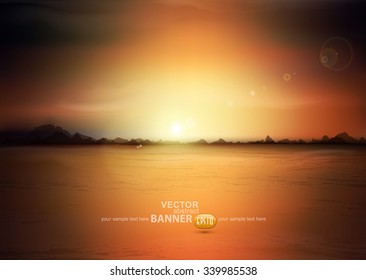 vector landscape with a rising sun and mountains