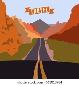 Vector landscape with a road and autumn