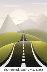 Vector landscape with road and mountains