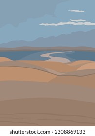 Vector landscape with sand dunes and river