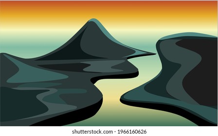 Vector landscape scenery in the morning with orange sky