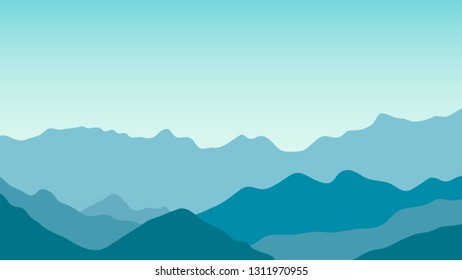 Vector landscape scenery with mountains and sky. Vector illustration.