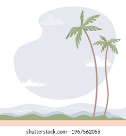 Vector landscape with a sea and palm trees. Southern landscape background.