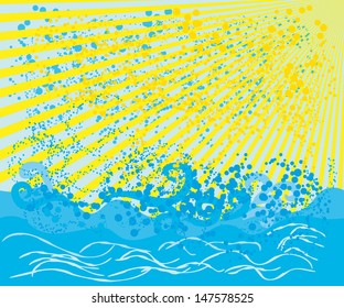 Vector landscape with sea, sky and sun