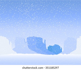  Vector landscape seamless. Western desert. Rocks. It is snowing. Anomalous winter.