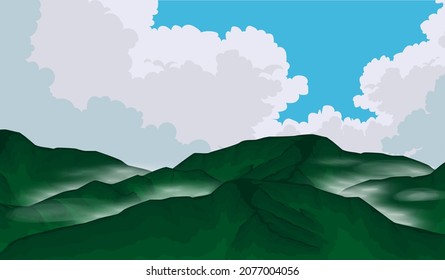 vector landscape with shadows of mountains and there is a sky at sunrise or sunset