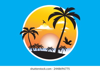 vector landscape silhouettes in the afternoon give a warm and comfortable impression.