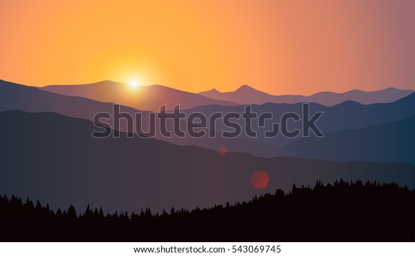 Vector Landscape Silhouettes Mountain Ridges Forest Stock Vector ...