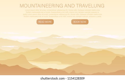 Vector landscape with silhouettes of mountains. Extreme Sports, Vacation and Outdoor Recreation Concept. Landscape with Mountain Peaks.