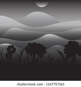 Vector landscape with silhouettes of trees