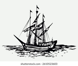 Vector landscape. Sketch of a fishing boat
