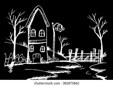 Vector Landscape Sketch Old House On Stock Vector (Royalty Free ...