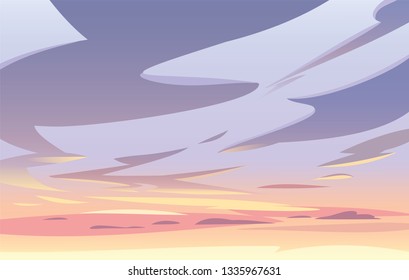 Vector landscape sky clouds. Sunset. Cartoon style. Background design