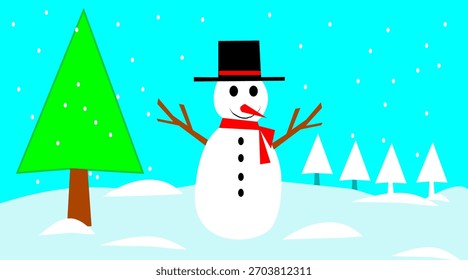 Vektorgrafik eines Schneemanns und eines Weihnachtsbaums