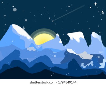 Luna y meteorito del paisaje vectorial