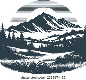 Vector landscape stencil of mountains crafted in Illustrator