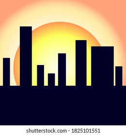 Vector landscape with a sunset in the city. Use for web design, banners, websites, advertising.
