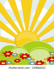 Vector landscape with sunshine