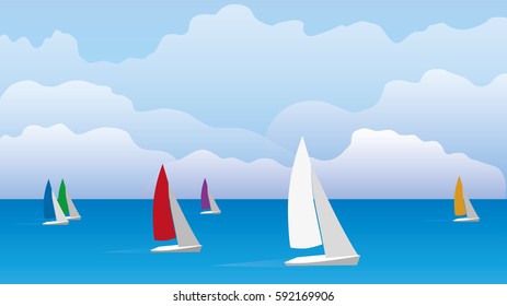 Vector landscape with tall ships race