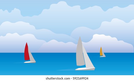 Vector landscape with tall ships race