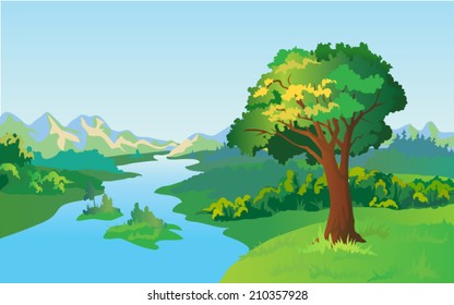 vector landscape with tree