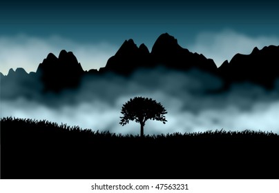 Vector Landscape with tree