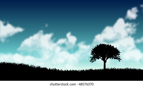 Vector Landscape with Tree