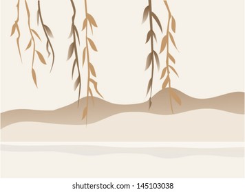 vector landscape with tree branches and water