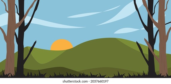vector landscape tree with mountain background