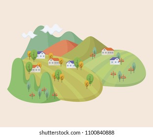 Vector Landscape with Village 