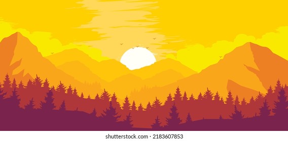 Papel de fondo de escritorio para el paisaje vectorial: fondos para el paisaje de vectores libres. Sunset