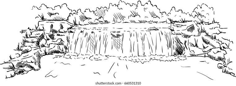 vector -  landscape  Waterfall- isolated on background