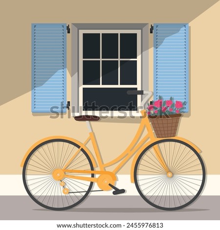 Vector landscape of window with shutters and bicycle in Provence style