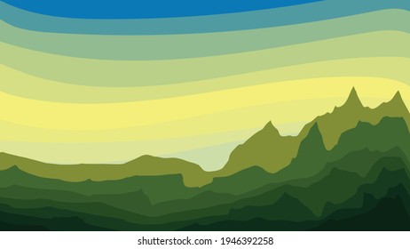 Vector landscape witn mountains and colorful scenery. Flat design.