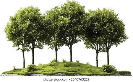 Vector landscape woods trees environmental growth nature forest ecosystem, green woods, outdoor environment, natural landscape, forest growth, tree growth, sustainable ecosystem
