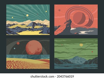 Vector Landscapes, Extraterrestrial Scenery, Mountains, Ocean, Sand Dunes, Planets and Stars