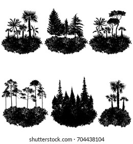 vector landscapes with trees and grass, abstract nature backgrounds, forest templates, hand drawn illustration