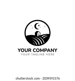 Vector landscaping logo with the combination of the outdoors with the moon