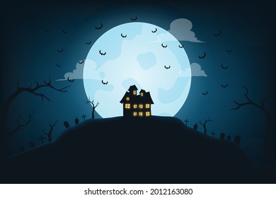 Vector landspape gravegard halloween background full moon in night.