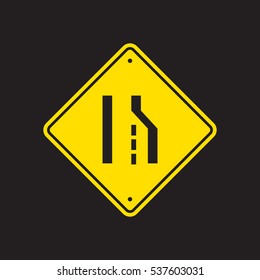 A vector lane ending sign on a simple black background.
